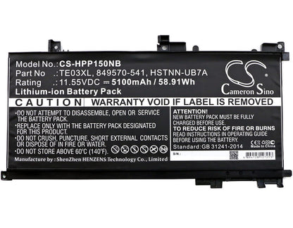 11.55V, 5100mAh, Li-ion Battery fits Hp, 15-ax000nf, 15-ax000nl, 58.905Wh