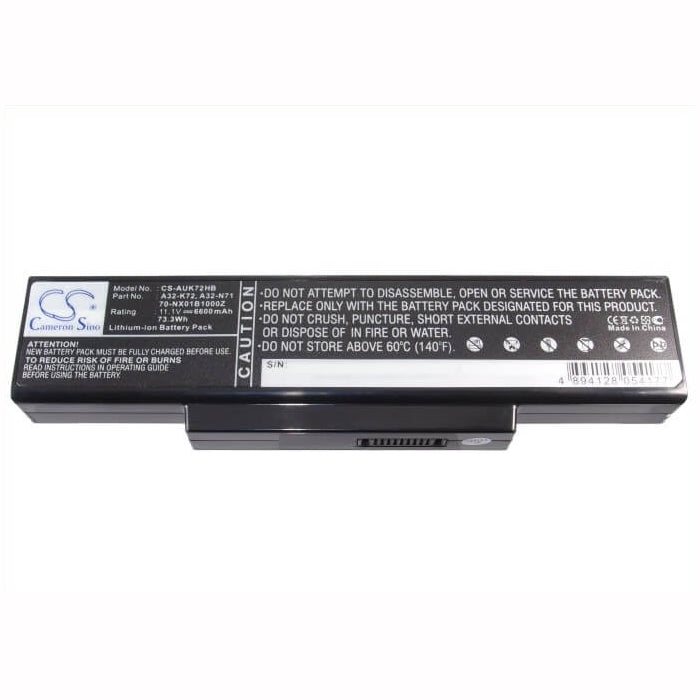 11.1V, 6600mAh, Li-ion Battery fits Asus, A72, A72d, 73.26Wh
