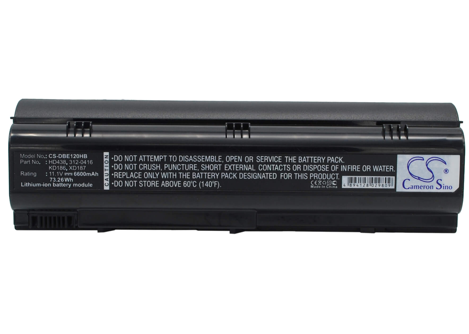 11.1V, 6600mAh, Li-ion Battery fits Dell, Inspiron 1300, Inspiron B120, 73.26Wh