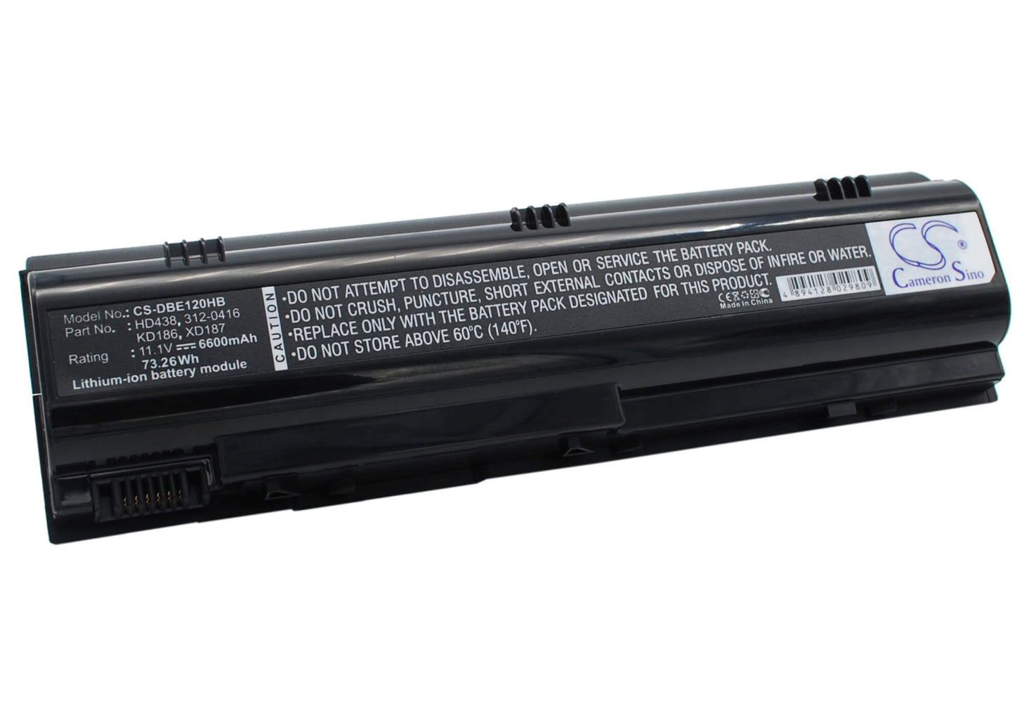 11.1V, 6600mAh, Li-ion Battery fits Dell, Inspiron 1300, Inspiron B120, 73.26Wh