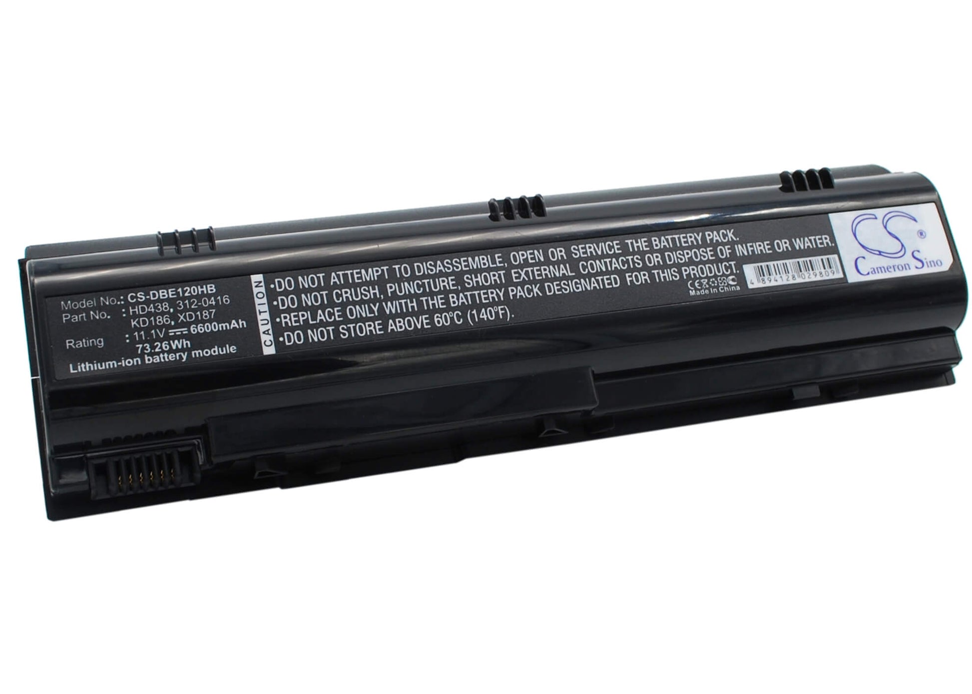 11.1V, 6600mAh, Li-ion Battery fits Dell, Inspiron 1300, Inspiron B120, 73.26Wh