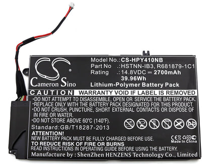 14.8V, 2700mAh, Li-Polymer Battery fits Hp, El04xl, Envpr4 I5-3317u, 39.96Wh