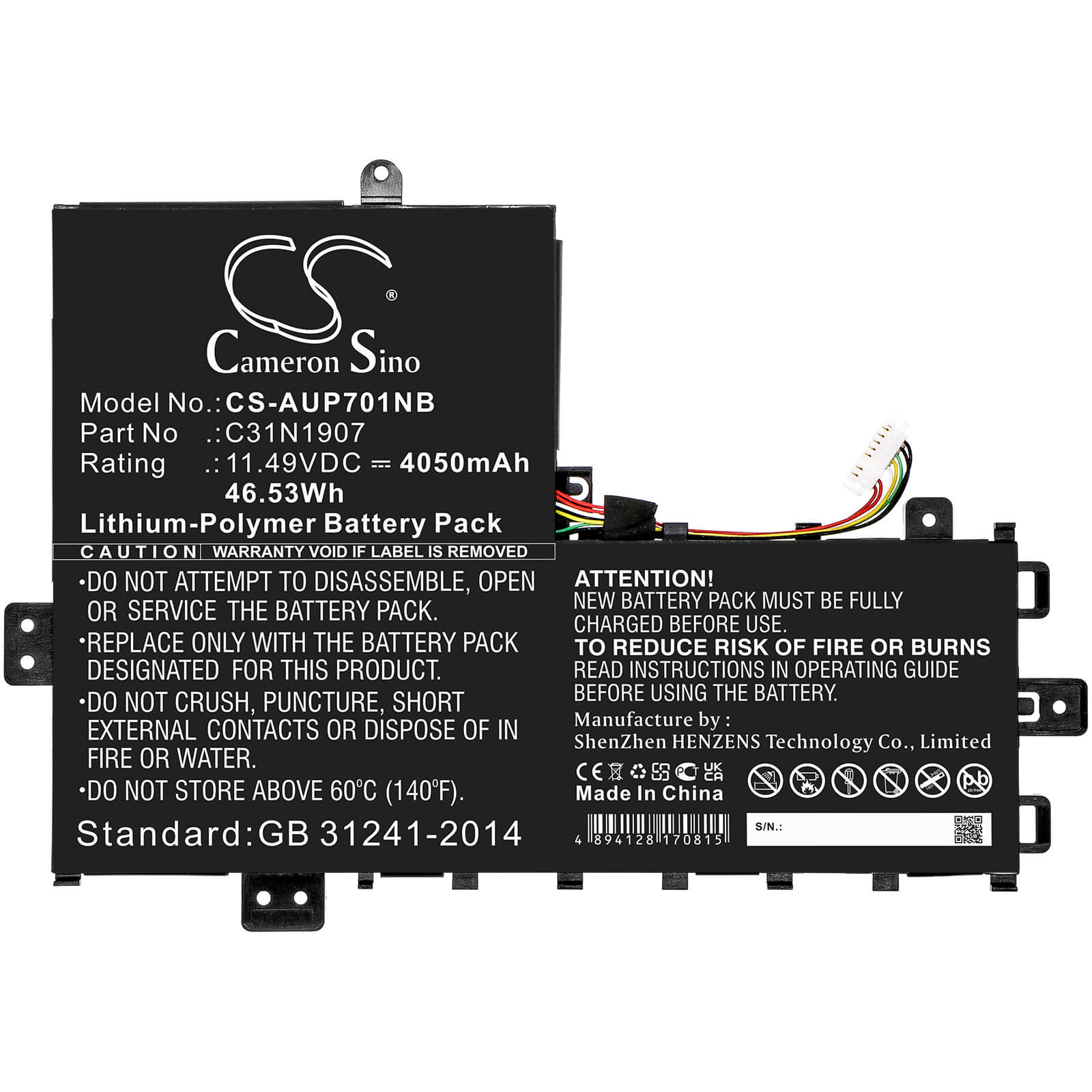 11.49V, 4050mAh, Li-Polymer Battery fits Asus, Business P1701da, Business P1701da-au017r, 46.5345Wh
