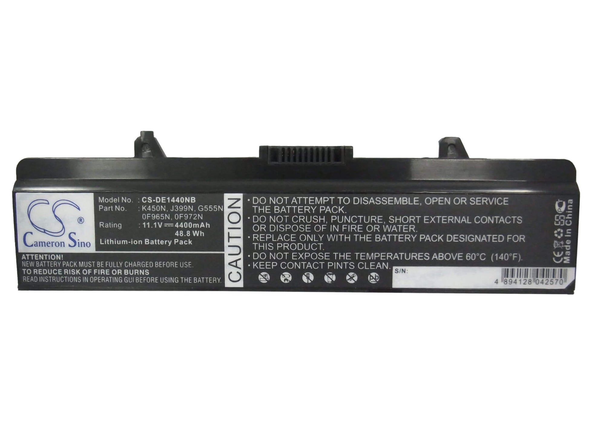 11.1V, 4400mAh, Li-ion Battery fits Dell, Inspiron 1440, Inspiron 1750, 48.84Wh