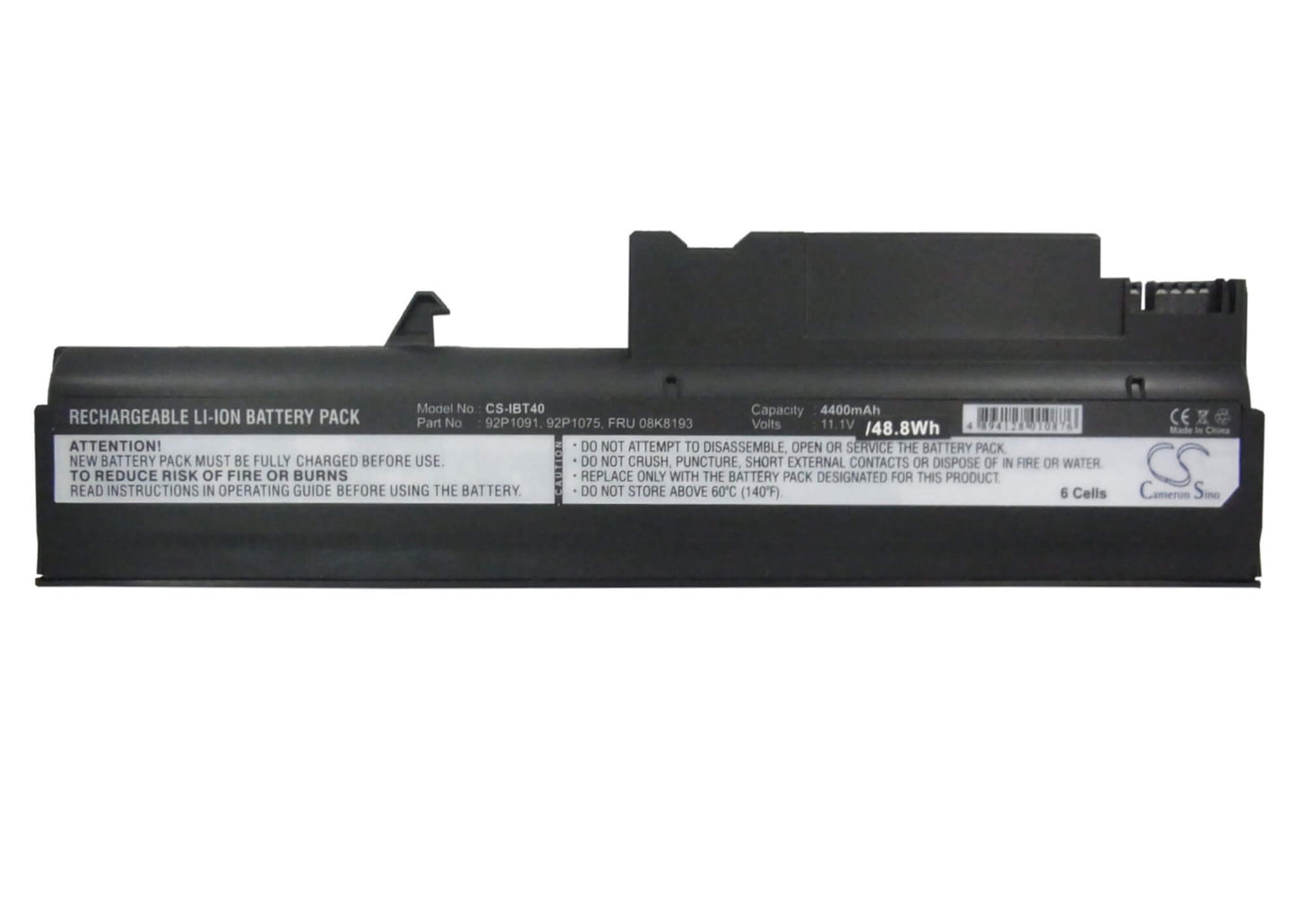 10.8V, 4400mAh, Li-ion Battery fits Ibm, Thinkpad R50, Thinkpad R50 1831, 47.52Wh