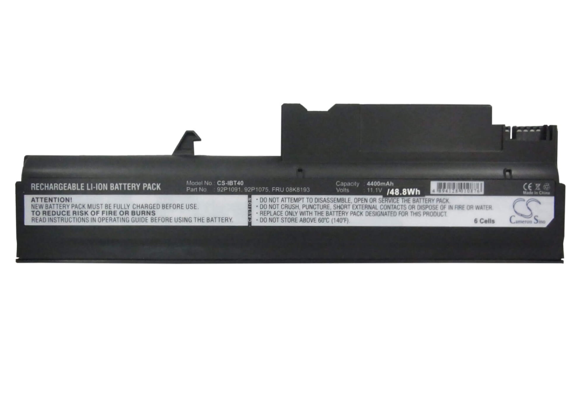 10.8V, 4400mAh, Li-ion Battery fits Ibm, Thinkpad R50, Thinkpad R50 1831, 47.52Wh