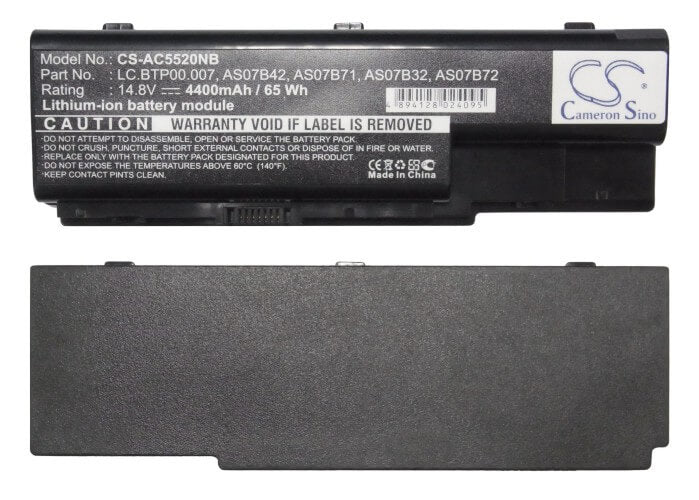14.8V, 4400mAh, Li-ion Battery fits Acer, Aspire 5220g, Aspire 5310, 65.12Wh