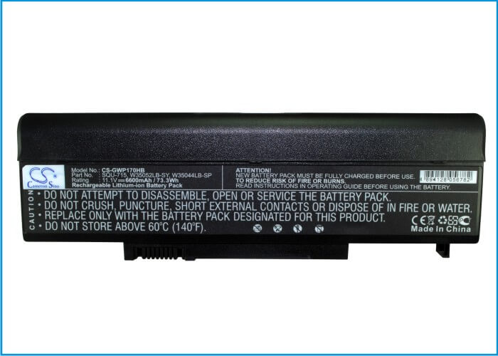 11.1V, 6600mAh, Li-ion Battery fits Gateway, M1400, M1408j, 73.26Wh