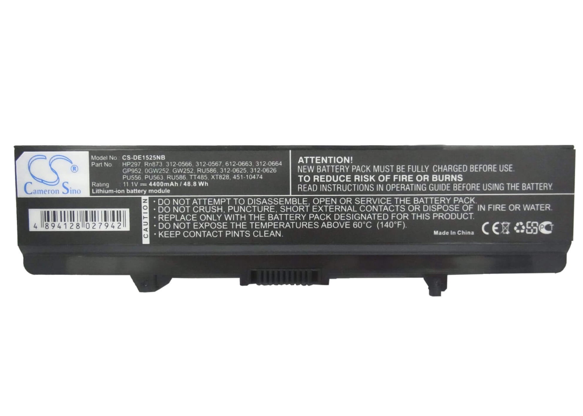 11.1V, 4400mAh, Li-ion Battery fits Dell, Inspiron 1525, Inspiron 1526, 48.84Wh