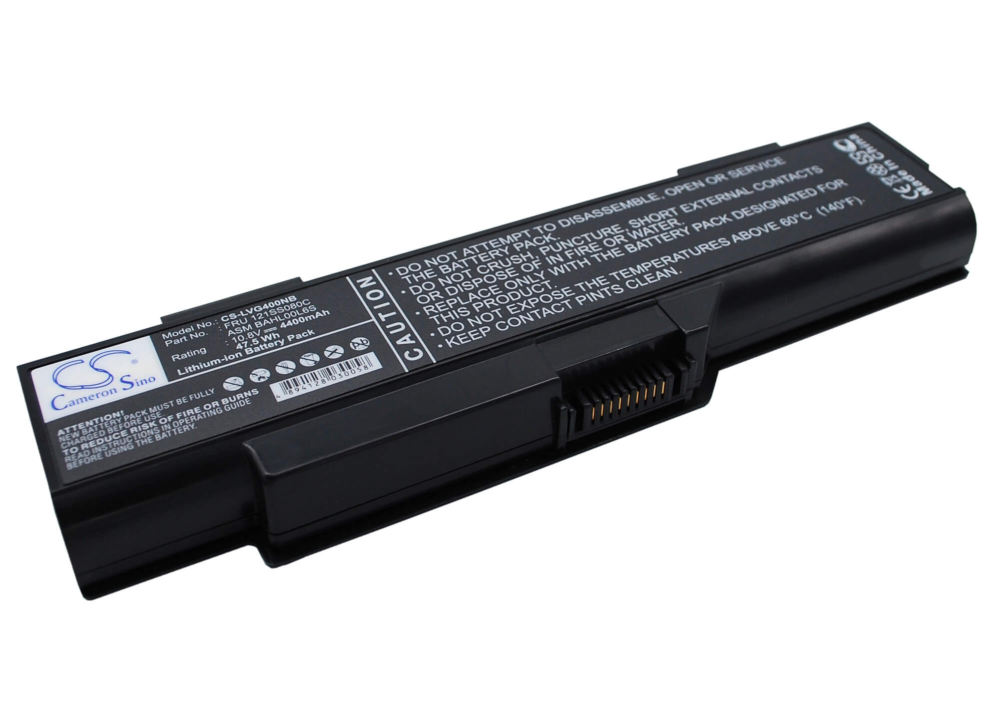 10.8V, 4400mAh, Li-ion Battery fits Lenovo, 3000 G400, 3000 G400 14001, 47.52Wh