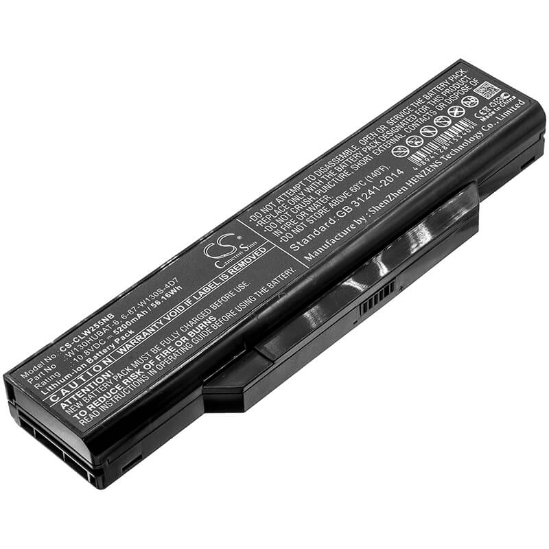 10.8V, 5200mAh, Li-ion Battery fits Clevo, W130ev, W130ew, 56.16Wh