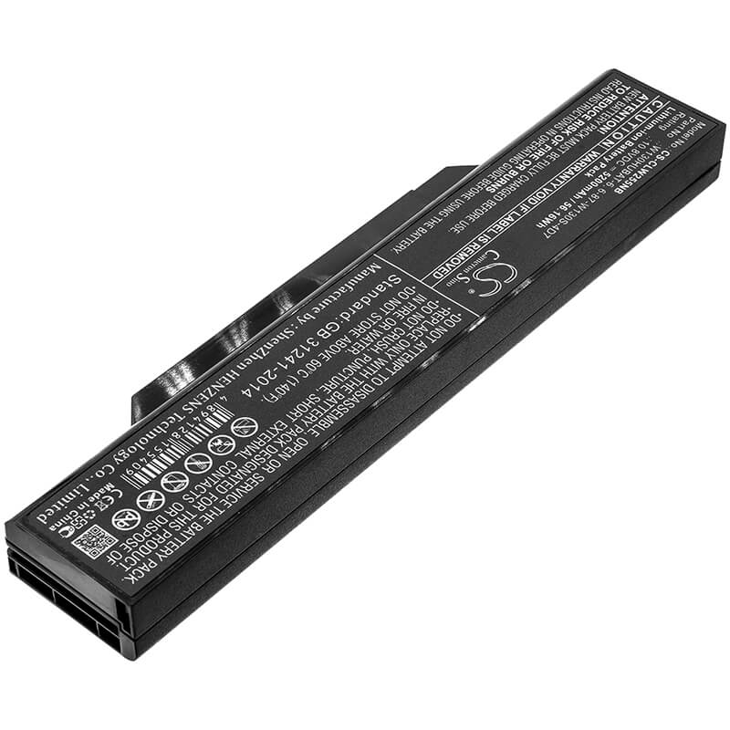 10.8V, 5200mAh, Li-ion Battery fits Clevo, W130ev, W130ew, 56.16Wh