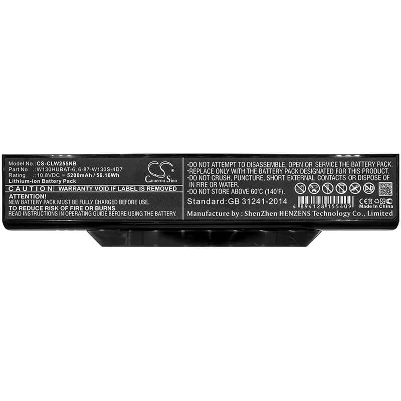 10.8V, 5200mAh, Li-ion Battery fits Clevo, W130ev, W130ew, 56.16Wh