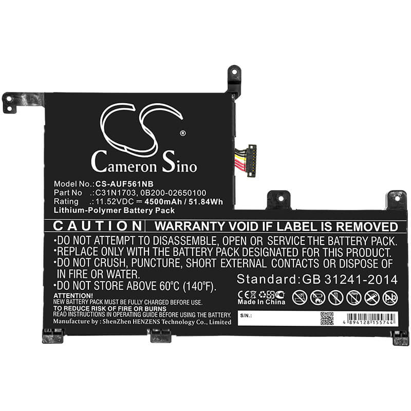 11.52V, 4500mAh, Li-Polymer Battery fits Asus, Q505ua, Q505ua-bi5t7, 51.84Wh