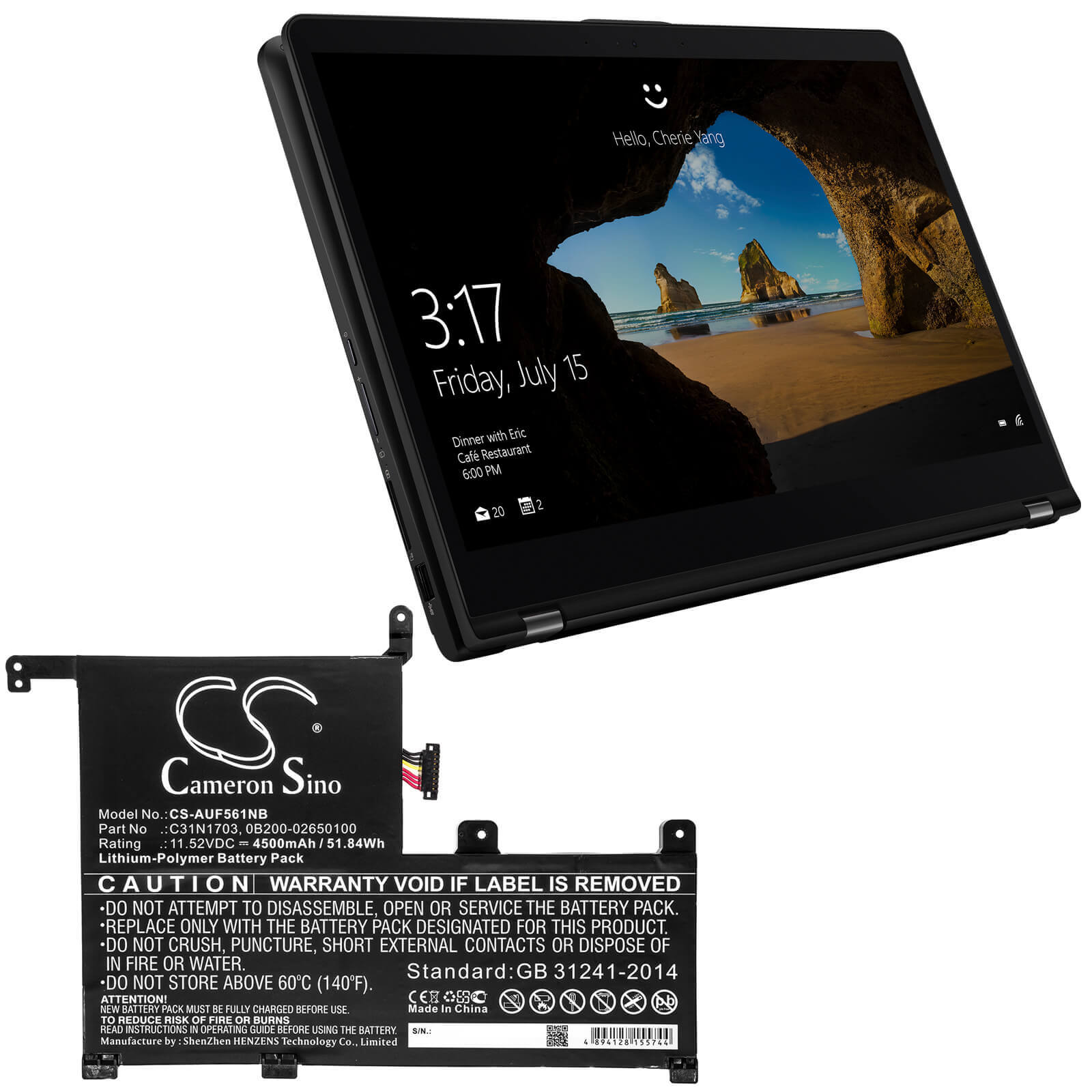 11.52V, 4500mAh, Li-Polymer Battery fits Asus, Q505ua, Q505ua-bi5t7, 51.84Wh