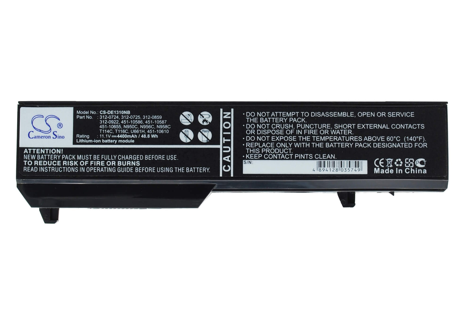 11.1V, 4400mAh, Li-ion Battery fits Dell, Vostro 1310, Vostro 1320, 48.84Wh