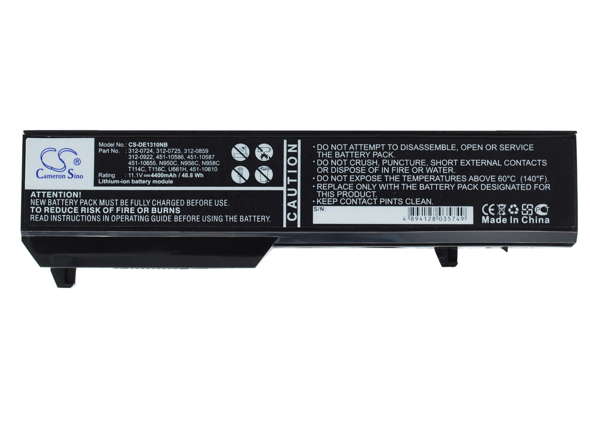 11.1V, 4400mAh, Li-ion Battery fits Dell, Vostro 1310, Vostro 1320, 48.84Wh