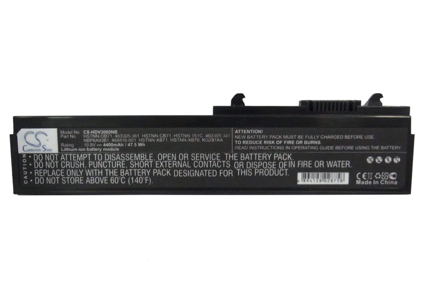 10.8V, 4400mAh, Li-ion Battery fits Hp, Pavilion Dv3000, Pavilion Dv3000/ Ct, 47.52Wh