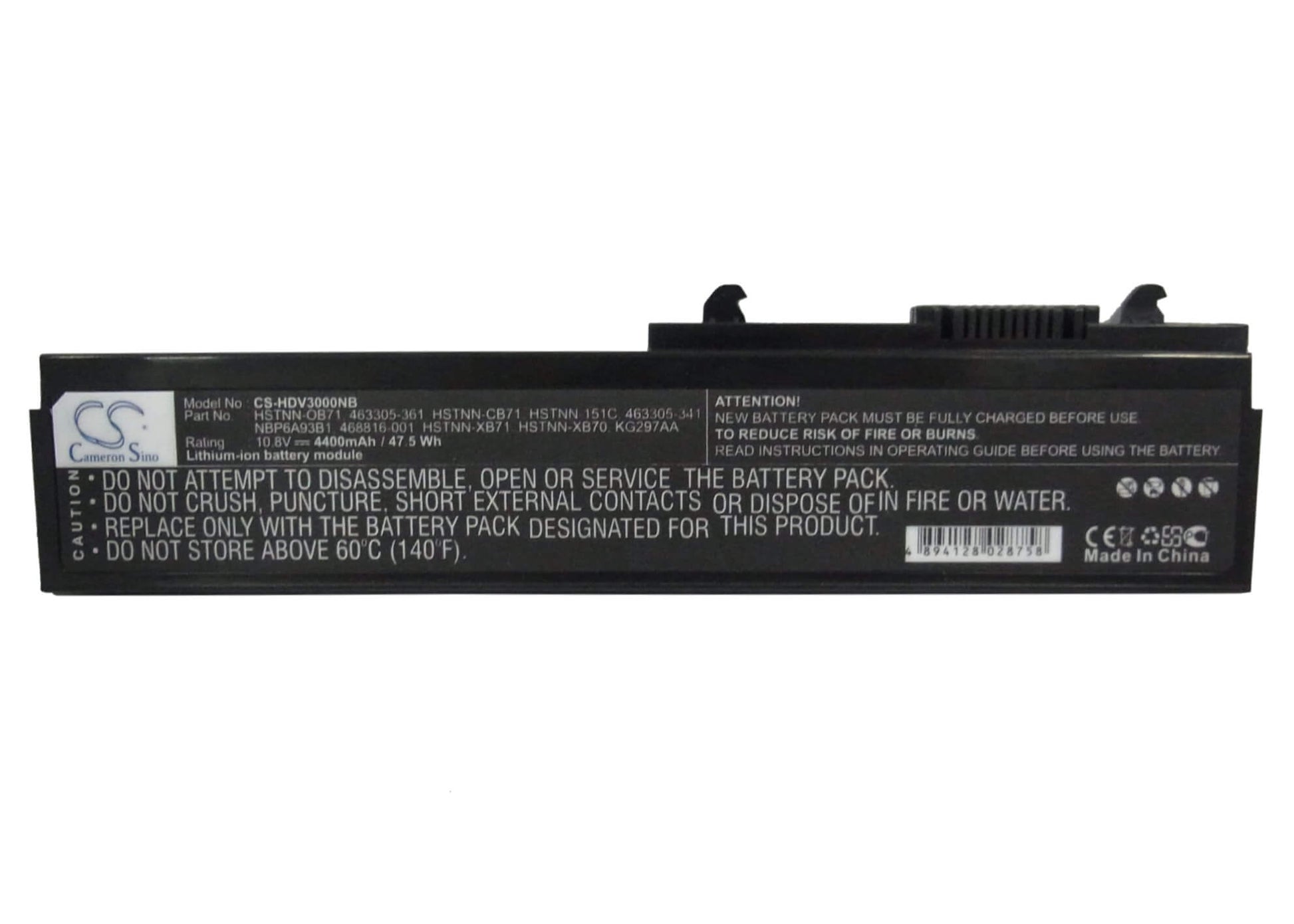 10.8V, 4400mAh, Li-ion Battery fits Hp, Pavilion Dv3000, Pavilion Dv3000/ Ct, 47.52Wh