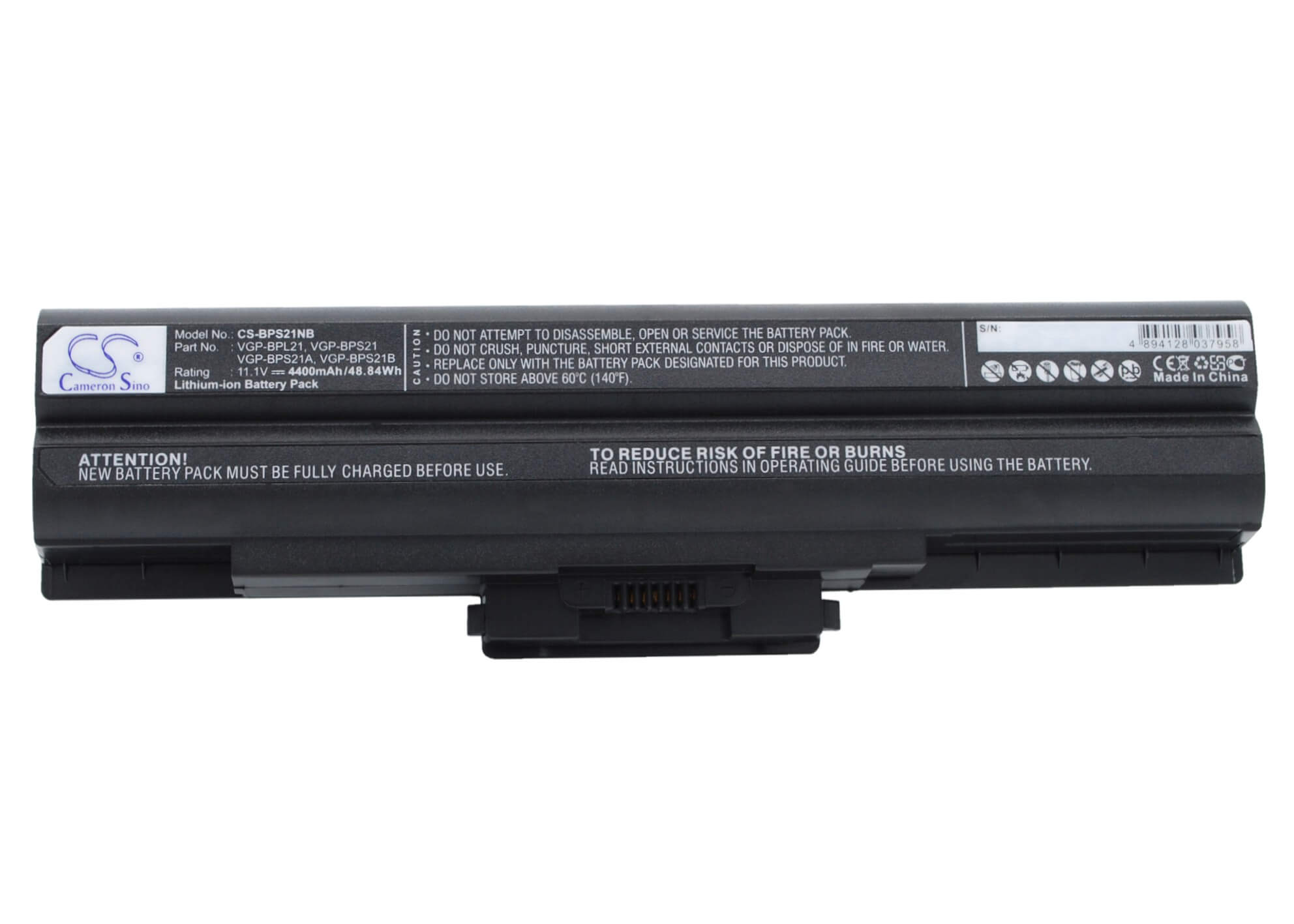 Black, 11.1V, 4400mAh, Li-ion Battery fits Sony, Aio Vpcf11jfx/b Vaio Vpcf11m1e, Pcg-61411l, 48.84Wh