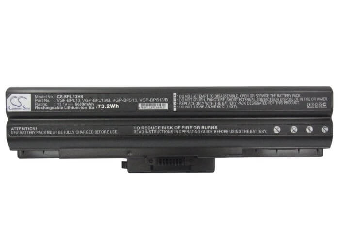 11.1V, 6600mAh, Li-ion Battery fits Sony, Vaio, Vaio Vgn-aw230j/h, 73.26Wh
