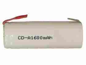 A 1600 mah nicd rechargeable battery with tabs