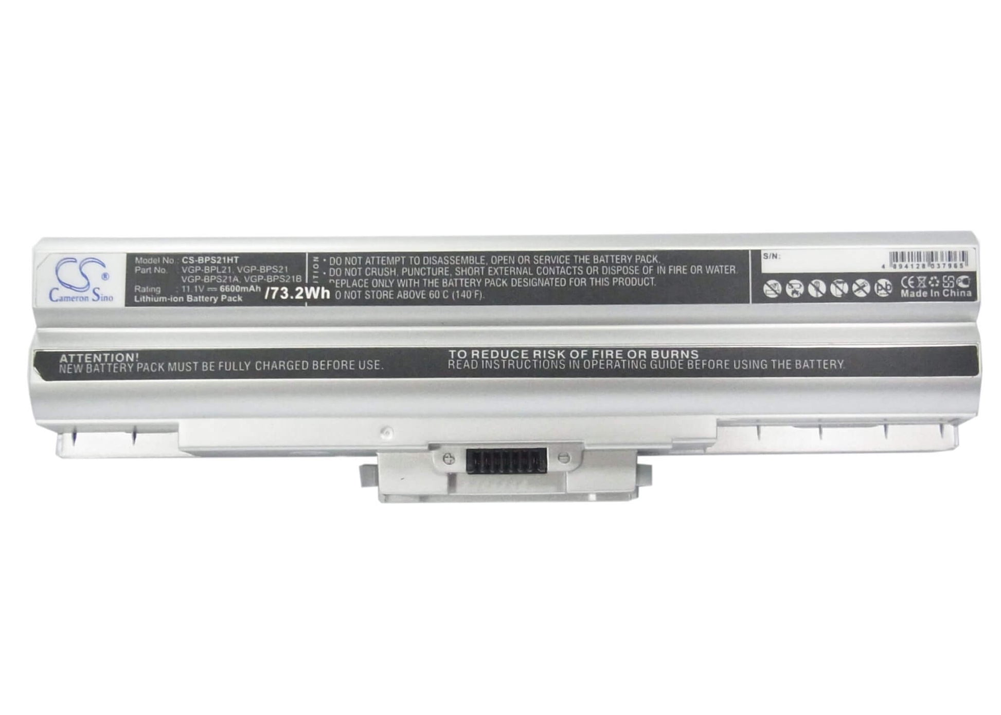 Silver, 11.1V, 6600mAh, Li-ion Battery fits Sony, Aio Vpcf11jfx/b Vaio Vpcf11m1e, Pcg-81311l, 73.26Wh