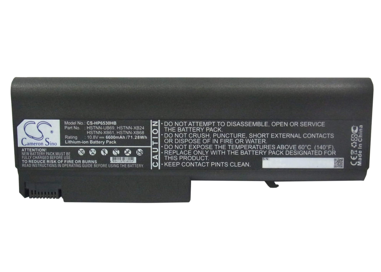 10.8V, 6600mAh, Li-ion Battery fits Hp, Compaq 6500b, Compaq 6530b, 71.28Wh