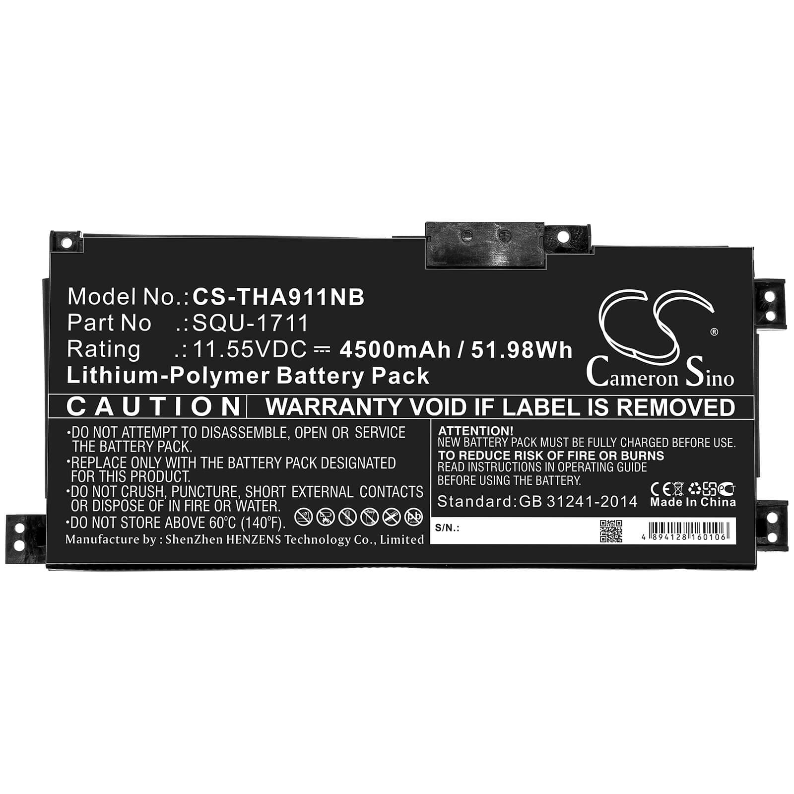 11.55V, 4500mAh, Li-Polymer Battery fits Thunderobot, 911 Air, 911air, 51.975Wh