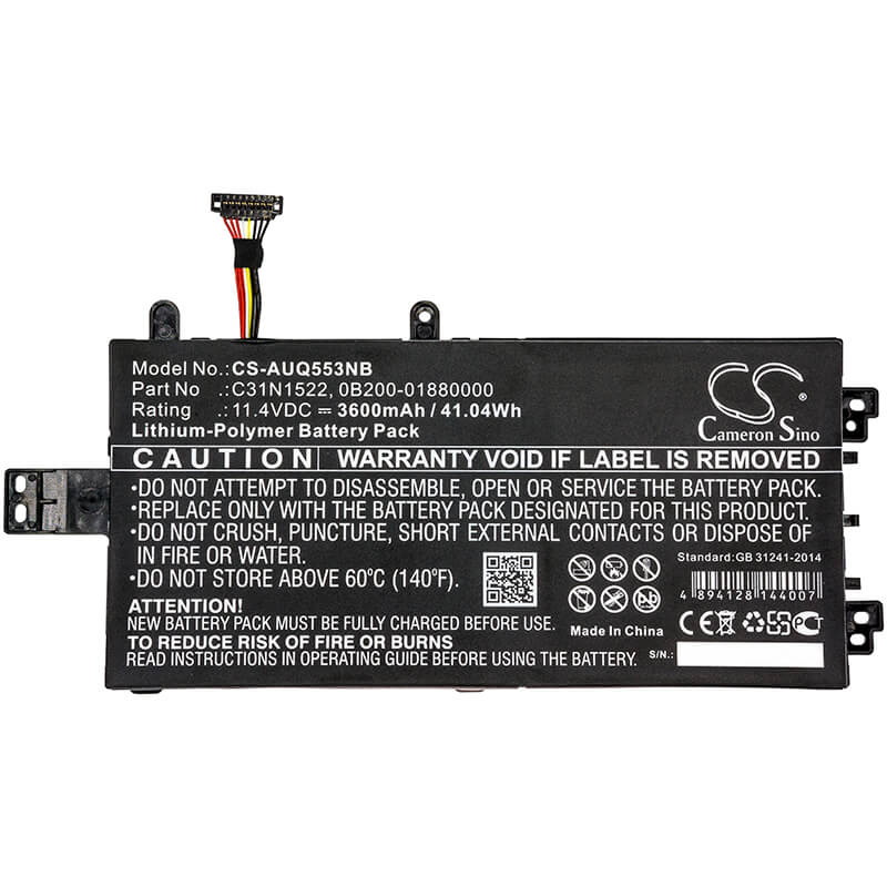 11.4V, 3600mAh, Li-Polymer Battery fits Asus, Q553u, Q553ub-bsi7t13, 41.04Wh