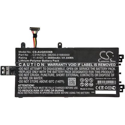 11.4V, 3600mAh, Li-Polymer Battery fits Asus, Q553u, Q553ub-bsi7t13, 41.04Wh