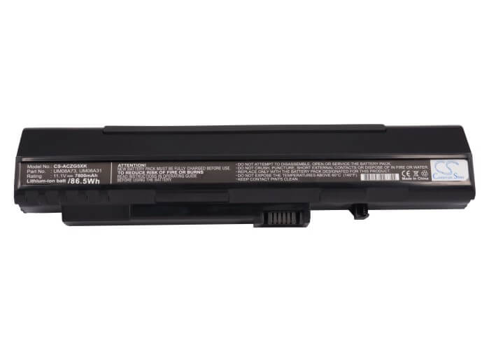 Black, 11.1V, 7800mAh, Li-ion Battery fits Acer, Aspire One, Aspire One 531h, 86.58Wh