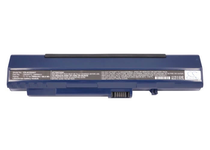 Blue, 11.1V, 7800mAh, Li-ion Battery fits Acer, Aspire One, Aspire One 531h, 86.58Wh