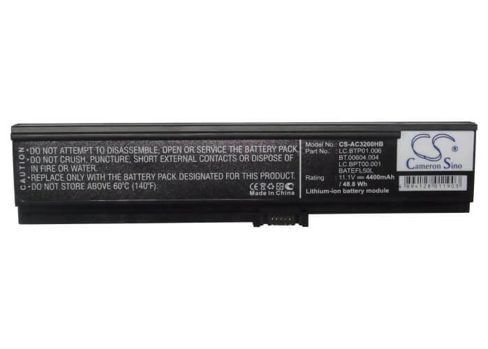 11.1V, 4400mAh, Li-ion Battery fits Acer, Acer Travelmate 3000, As36802682, 48.84Wh