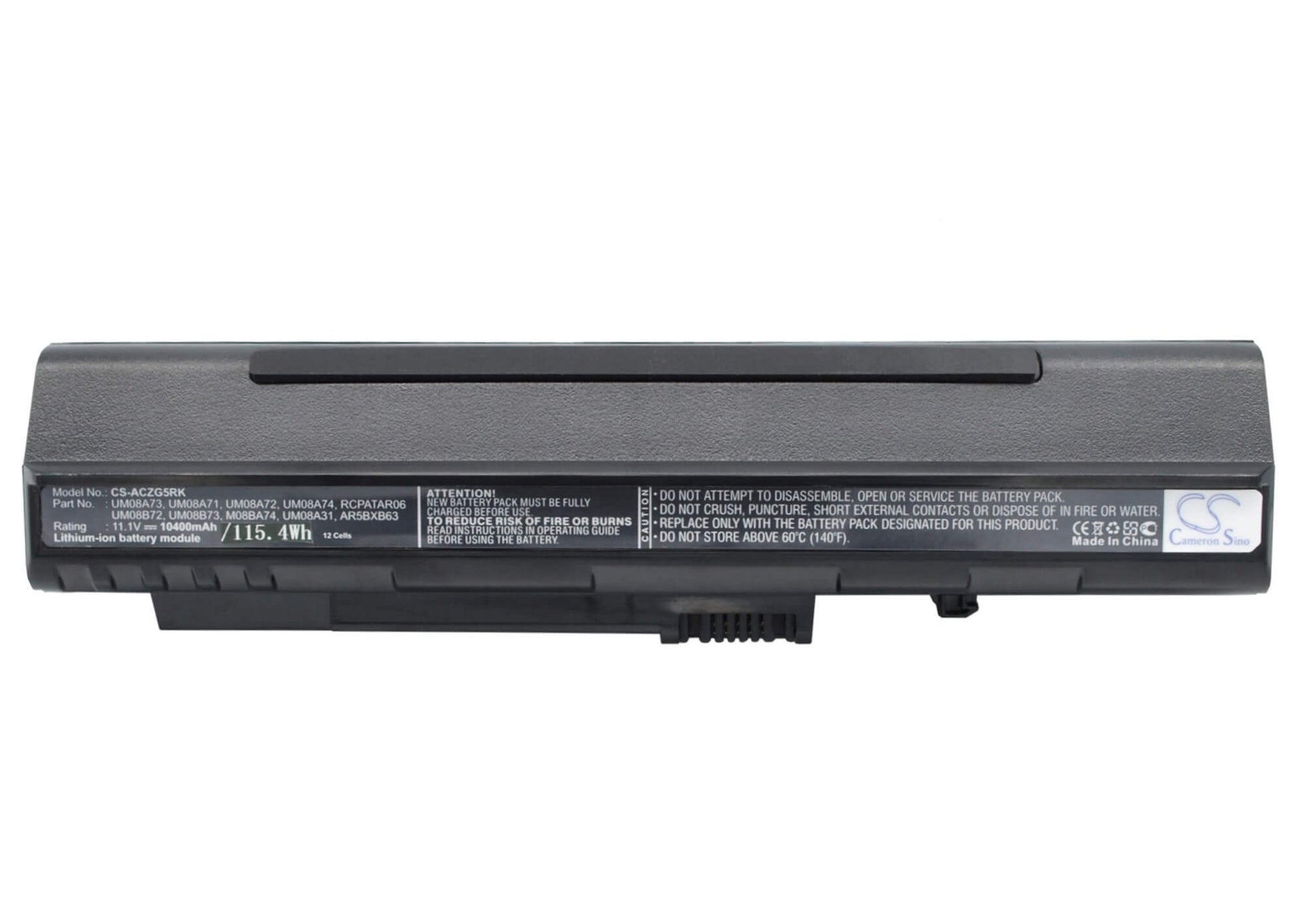 Black, 11.1V, 10400mAh, Li-ion Battery fits Acer, Aspire One 10.1"" (black), Aspire One 8.9"" (black), 115.44Wh