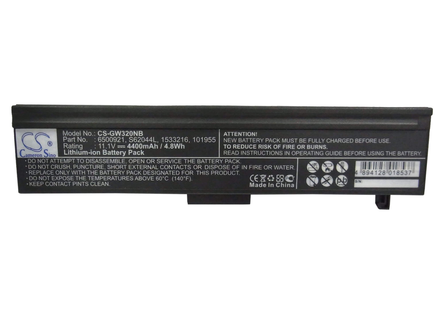 11.1V, 4400mAh, Li-ion Battery fits Gateway, 4000, 4012gz, 48.84Wh