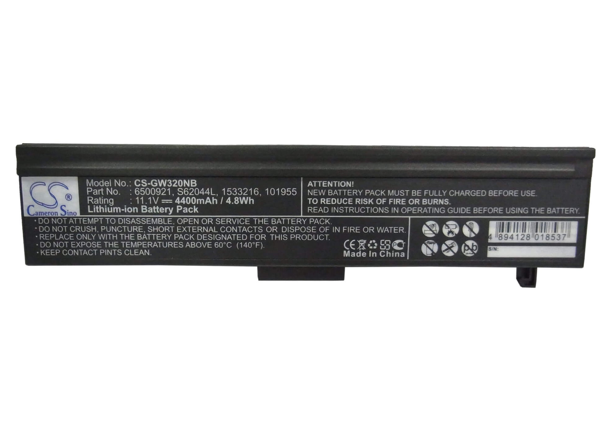 11.1V, 4400mAh, Li-ion Battery fits Gateway, 4000, 4012gz, 48.84Wh