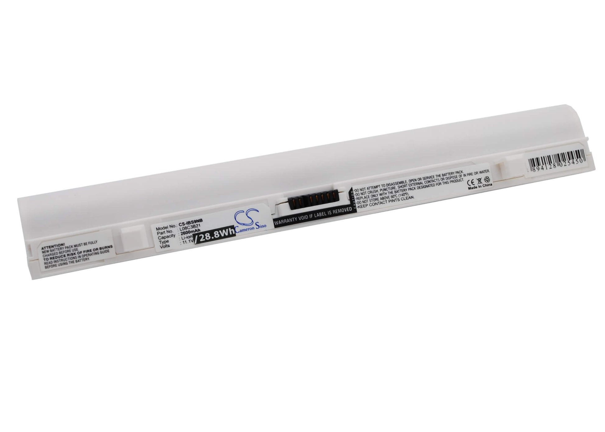 White, 11.1V, 2600mAh, Li-ion Battery fits Lenovo, Ideapad Ideapad S10 20015, Ideapad S10, 28.86Wh