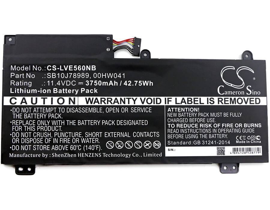 11.4V, 3750mAh, Li-ion Battery fits Lenovo, Thinkpad E560p, Thinkpad S5, 42.75Wh