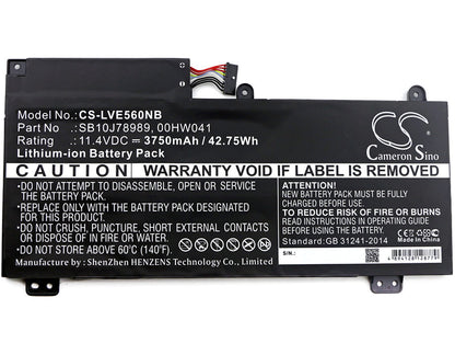 11.4V, 3750mAh, Li-ion Battery fits Lenovo, Thinkpad E560p, Thinkpad S5, 42.75Wh