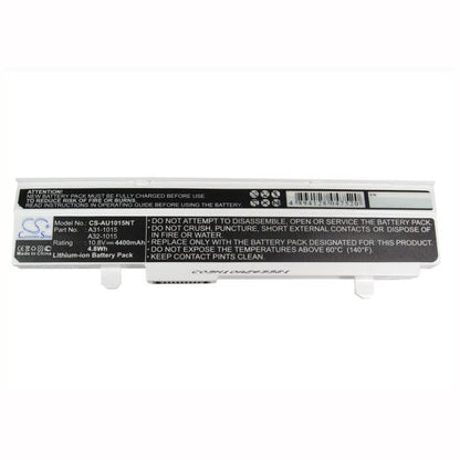 White, 10.8V, 4400mAh, Li-ion Battery fits Asus, Eee Pc 1015, Eee Pc 1015b, 47.52Wh