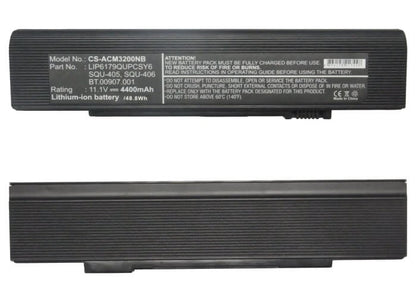 11.1V, 4400mAh, Li-ion Battery fits Acer, Travelmate 3200, Travelmate 3200xci, 48.84Wh
