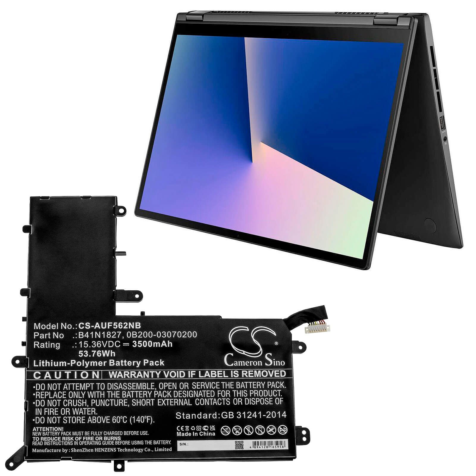 15.36V, 3500mAh, Li-Polymer Battery fits Asus, Ux562fa, Ux562fa-2g, 53.76Wh