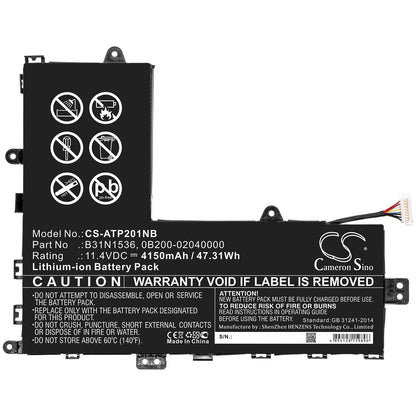 11.4V, 4150mAh, Li-ion Battery fits Asus, Tp201, Tp201sa, 47.31Wh
