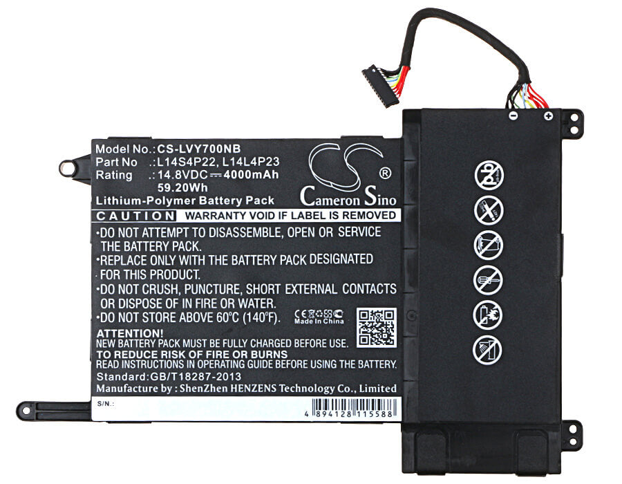 14.8V, 4000mAh, Li-Polymer Battery fits Lenovo, Eraser Y700, Eraser Y700 Touch, 59.2Wh
