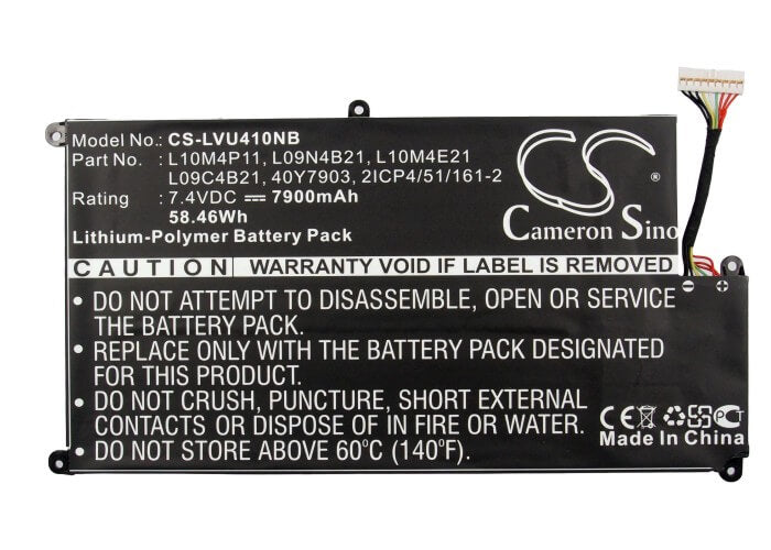 7.4V, 7900mAh, Li-Polymer Battery fits Lenovo, Ideapad U40-ifi, Ideapad U410, 58.46Wh