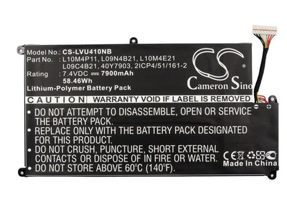 7.4V, 7900mAh, Li-Polymer Battery fits Lenovo, Ideapad U40-ifi, Ideapad U410, 58.46Wh