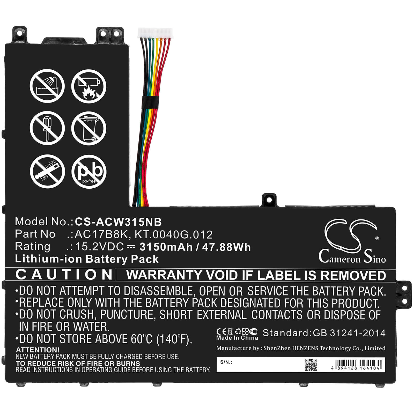 15.2V, 3150mAh, Li-ion Battery fits Acer, Sf315-52g-51hv, Sf315-52g-55ew, 47.88Wh