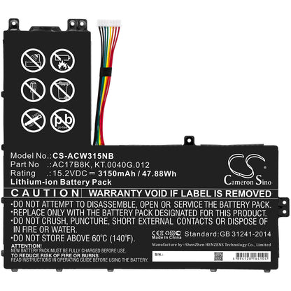 15.2V, 3150mAh, Li-ion Battery fits Acer, Sf315-52g-51hv, Sf315-52g-55ew, 47.88Wh