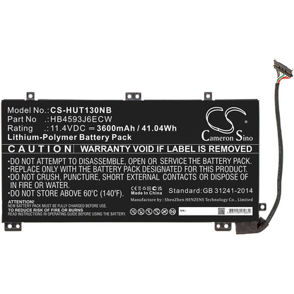 11.4V, 3600mAh, Li-Polymer Battery fits Huawei, Matebook 13, Matebook 13 I7, 41.04Wh